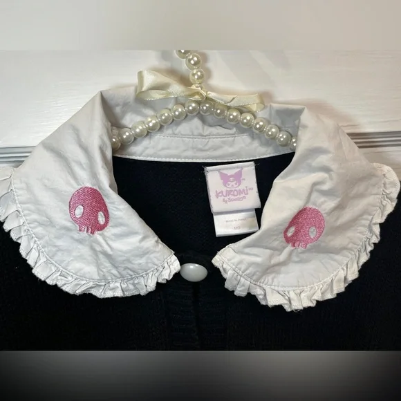 Hot Topic Kuromi Dress-Up Collar Cardigan Size M Black Deadstock - Picture 8 of 10